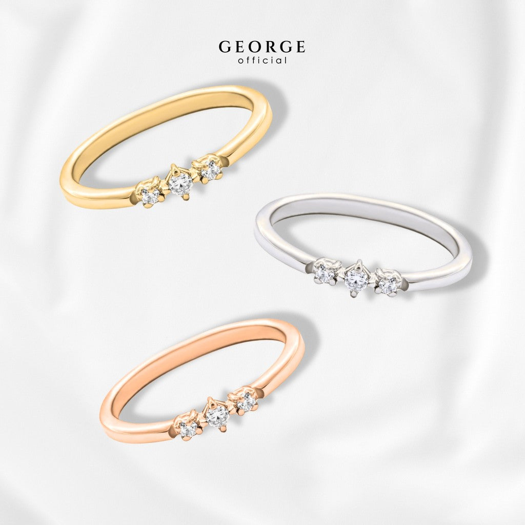 3 Solitaire H&A Cut Ring Small 925 Sterling Silver Setting With Cubic Zirconia (Cz) Plated With White Gold / Gold / Rose Gold Wedding Ring Promise Ring Unisex Diamond Ring Women Ring Anniversary Gifts GR023CZ GEORGE Jewelry