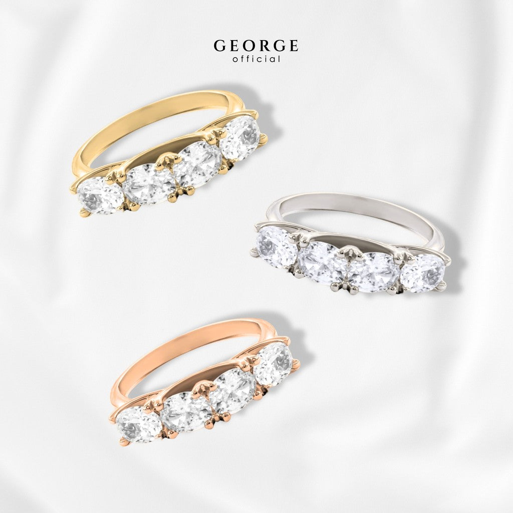4 Oval Ring H&A Cut 925 Sterling Silver Setting With Cubic Zirconia (Cz) Plated With White Gold / Gold / Rose Gold Wedding Ring Promise Ring Unisex Diamond Ring Women Ring Anniversary Gifts GR019CZ GEORGE Jewelry