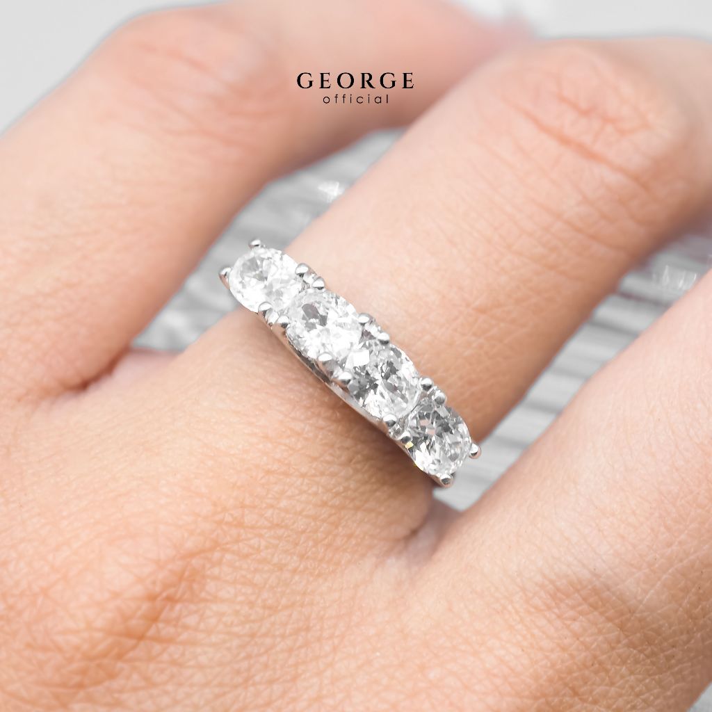 4 Oval Ring H&A Cut 925 Sterling Silver Setting With Cubic Zirconia (Cz) Plated With White Gold / Gold / Rose Gold Wedding Ring Promise Ring Unisex Diamond Ring Women Ring Anniversary Gifts GR019CZ GEORGE Jewelry
