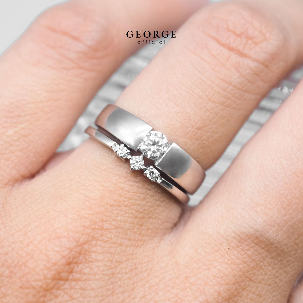 3 Solitaire H&A Cut Ring Small 925 Sterling Silver Setting With Cubic Zirconia (Cz) Plated With White Gold / Gold / Rose Gold Wedding Ring Promise Ring Unisex Diamond Ring Women Ring Anniversary Gifts GR023CZ GEORGE Jewelry