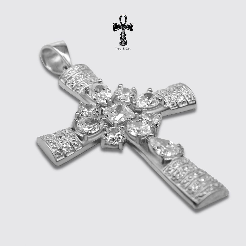 Custom Cross Pendant - Pear And Round Cut Created Diamond H&A Cut 925 Sterling Silver Setting With Cubic Zirconia (Cz) Plated With Gold / White Gold / Rose Gold Gifts Cross Catholic Christian Jesus Religious TP021CZ Troy & Co.