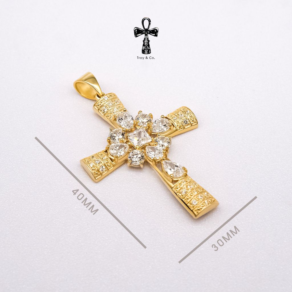 Custom Cross Pendant - Pear And Round Cut Created Diamond H&A Cut 925 Sterling Silver Setting With Cubic Zirconia (Cz) Plated With Gold / White Gold / Rose Gold Gifts Cross Catholic Christian Jesus Religious TP021CZ Troy & Co.