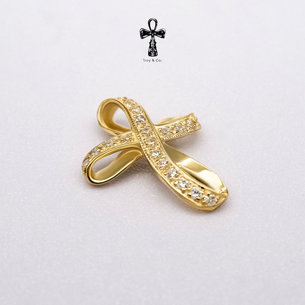 Custom Cross Pendant - Round Diamond H&A Cut 925 Sterling Silver Setting With Cubic Zirconia (Cz) Plated With Gold / White Gold / Rose Gold Gifts Cross Handmade Catholic Pendant Christian Pendant Jesus Pendant Religious Pendant TP014CZ Troy & Co.
