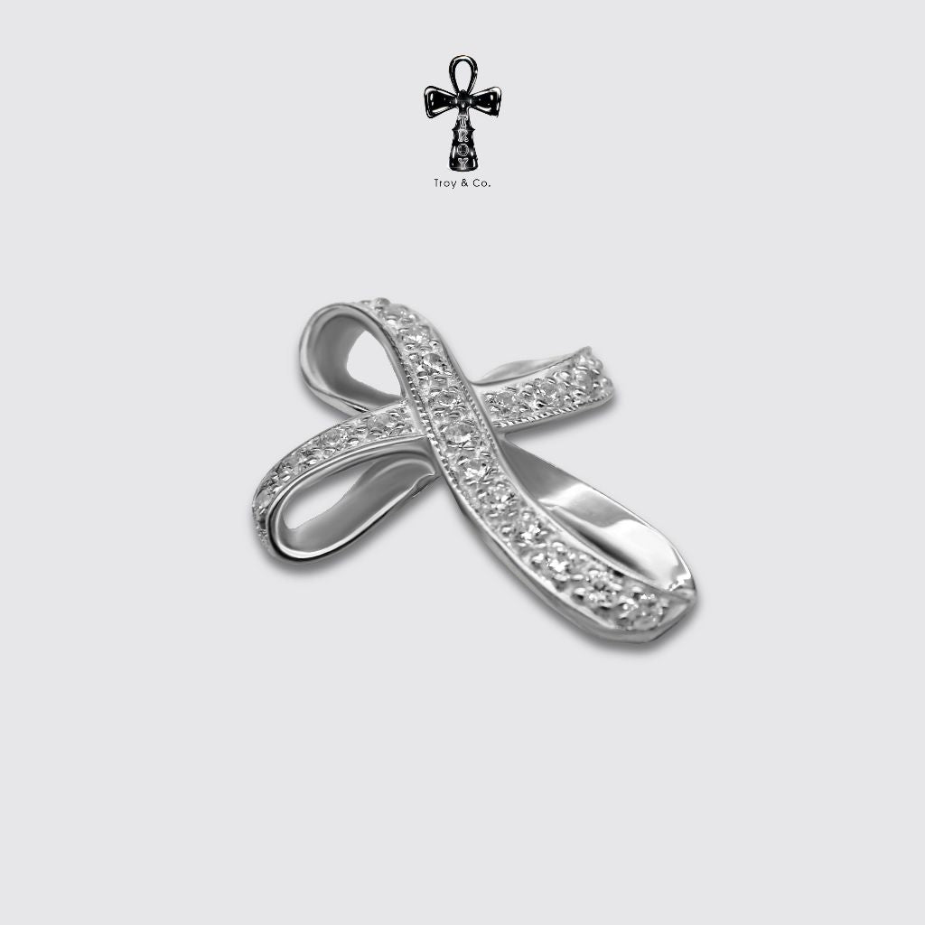 Custom Cross Pendant - Round Diamond H&A Cut 925 Sterling Silver Setting With Cubic Zirconia (Cz) Plated With Gold / White Gold / Rose Gold Gifts Cross Handmade Catholic Pendant Christian Pendant Jesus Pendant Religious Pendant TP014CZ Troy & Co.