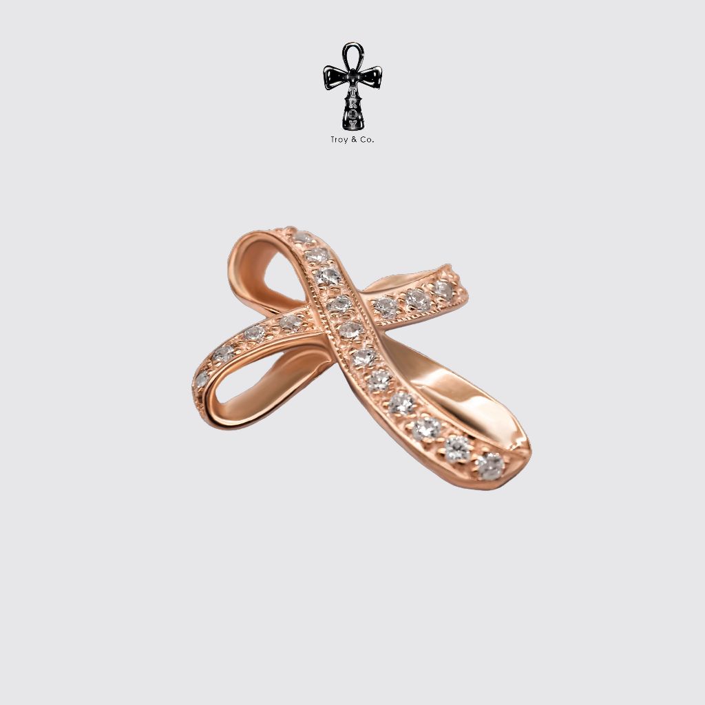 Custom Cross Pendant - Round Diamond H&A Cut 925 Sterling Silver Setting With Cubic Zirconia (Cz) Plated With Gold / White Gold / Rose Gold Gifts Cross Handmade Catholic Pendant Christian Pendant Jesus Pendant Religious Pendant TP014CZ Troy & Co.