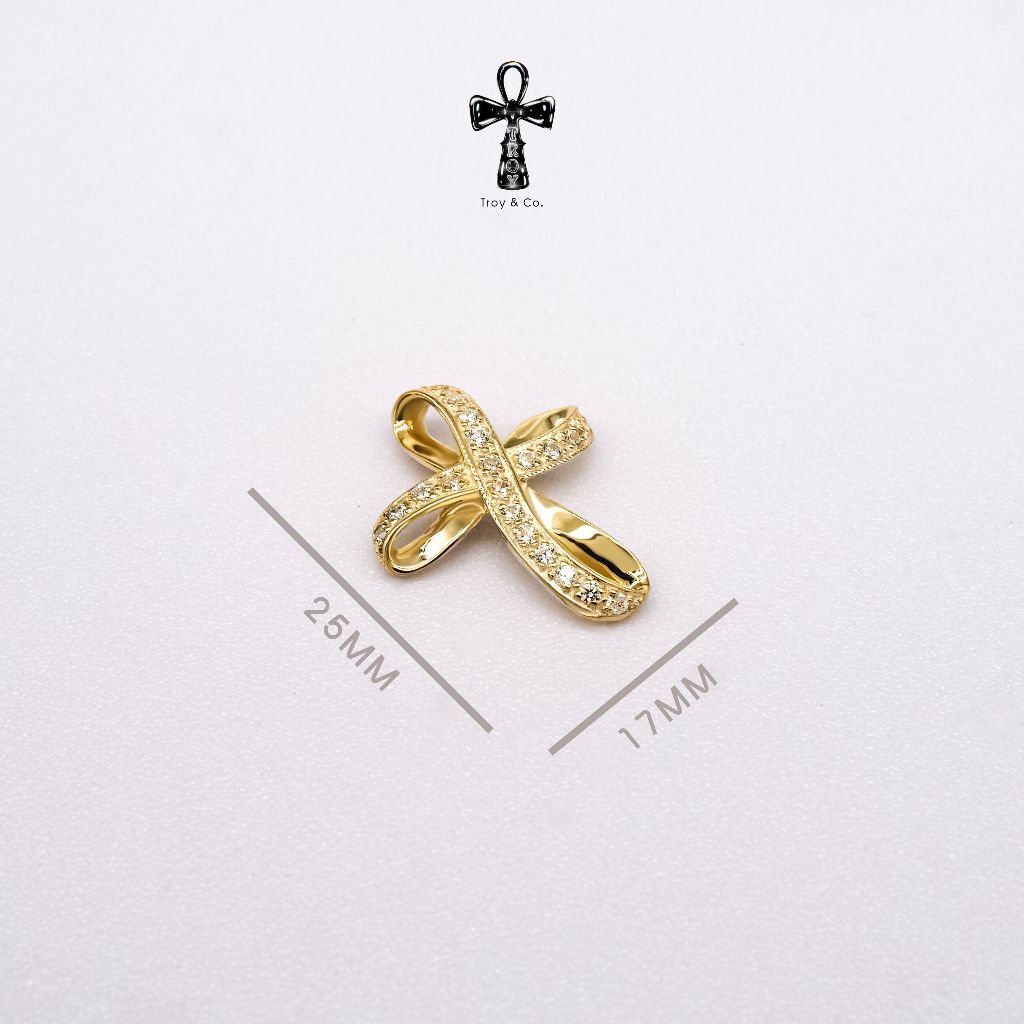 Custom Cross Pendant - Round Diamond H&A Cut 925 Sterling Silver Setting With Cubic Zirconia (Cz) Plated With Gold / White Gold / Rose Gold Gifts Cross Handmade Catholic Pendant Christian Pendant Jesus Pendant Religious Pendant TP014CZ Troy & Co.