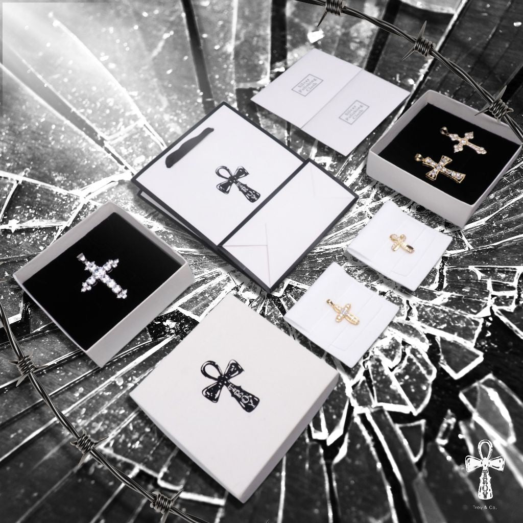 Custom Cross Pendant - Round Diamond H&A Cut 925 Sterling Silver Setting With Cubic Zirconia (Cz) Plated With Gold / White Gold / Rose Gold Gifts Cross Handmade Catholic Pendant Christian Pendant Jesus Pendant Religious Pendant TP014CZ Troy & Co.