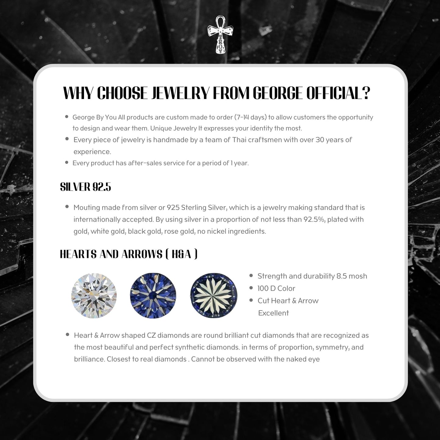 Custom Cross Pendant - Round Diamond H&A Cut 925 Sterling Silver Setting With Cubic Zirconia (Cz) Plated With Gold / White Gold / Rose Gold Gifts Cross Handmade Catholic Pendant Christian Pendant Jesus Pendant Religious Pendant TP014CZ Troy & Co.