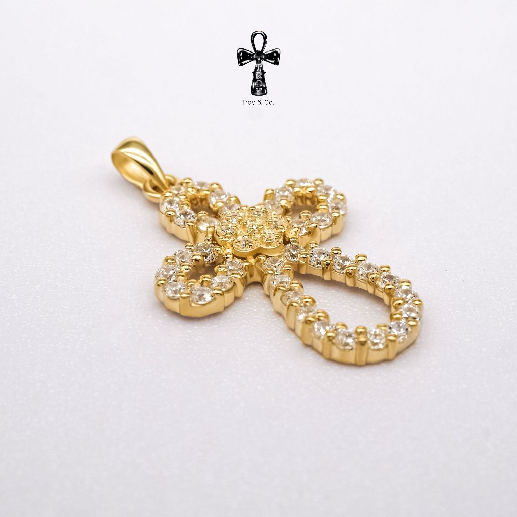Custom Cross Pendant - Round Diamond H&A Cut 925 Sterling Silver Setting With Cubic Zirconia (Cz) Plated With Gold / White Gold / Rose Gold Gifts Cross Handmade Catholic Pendant Christian Pendant Jesus Pendant Religious Pendant TP018CZ Troy & Co.
