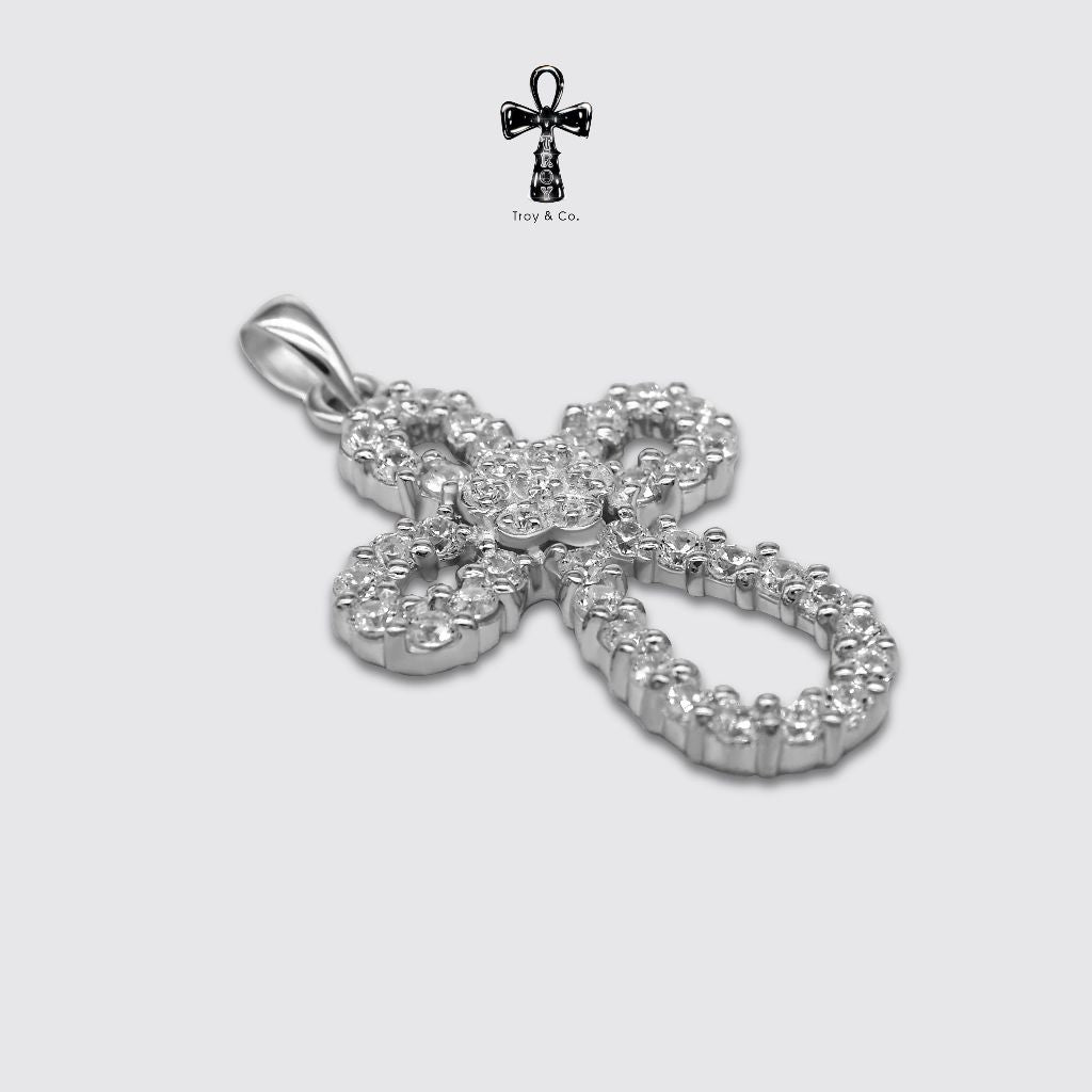 Custom Cross Pendant - Round Diamond H&A Cut 925 Sterling Silver Setting With Cubic Zirconia (Cz) Plated With Gold / White Gold / Rose Gold Gifts Cross Handmade Catholic Pendant Christian Pendant Jesus Pendant Religious Pendant TP018CZ Troy & Co.