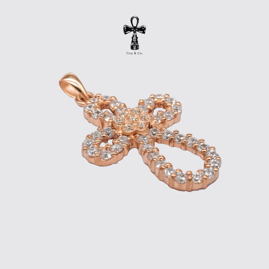 Custom Cross Pendant - Round Diamond H&A Cut 925 Sterling Silver Setting With Cubic Zirconia (Cz) Plated With Gold / White Gold / Rose Gold Gifts Cross Handmade Catholic Pendant Christian Pendant Jesus Pendant Religious Pendant TP018CZ Troy & Co.