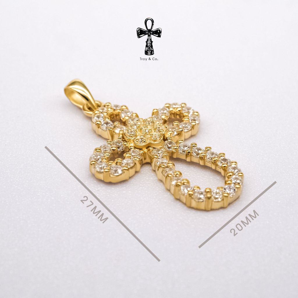 Custom Cross Pendant - Round Diamond H&A Cut 925 Sterling Silver Setting With Cubic Zirconia (Cz) Plated With Gold / White Gold / Rose Gold Gifts Cross Handmade Catholic Pendant Christian Pendant Jesus Pendant Religious Pendant TP018CZ Troy & Co.