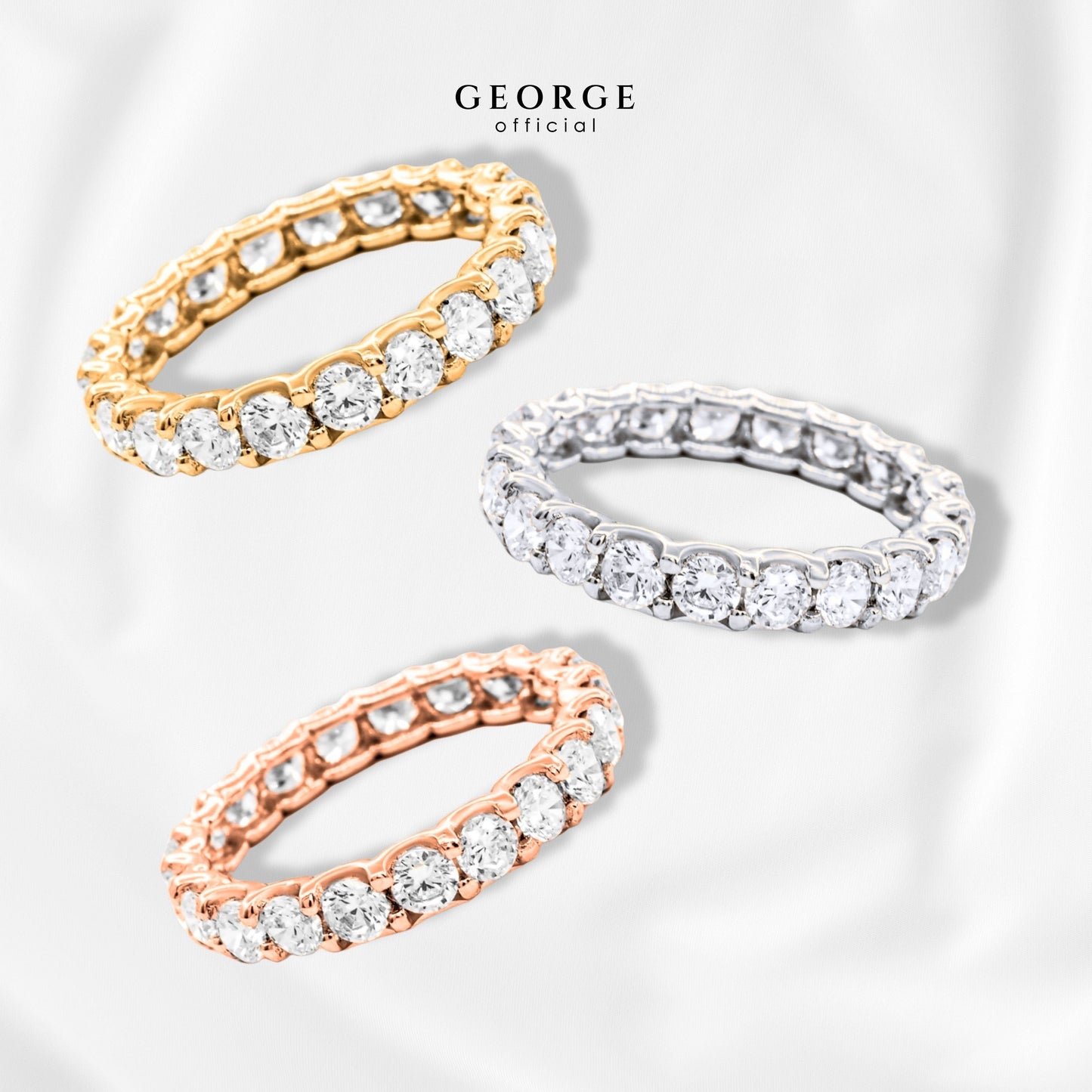 Eternity BandPave Sapphire Infinity Band Full Eternity H&A Cut 925 Sterling Silver Setting With Cubic Zirconia (Cz) Plated With White Gold / Gold / Rose Gold Wedding Ring Promise Ring Women Ring Diamond Ring Anniversary Gifts GR036CZ GEORGE Jewelry