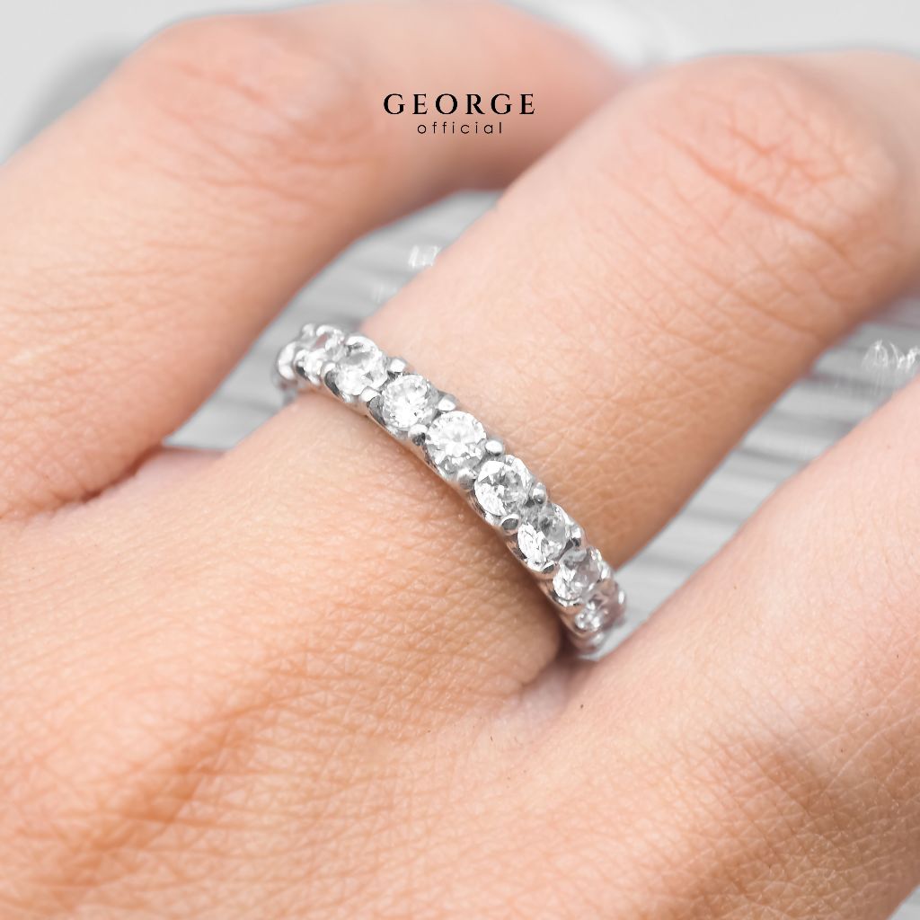 Eternity BandPave Sapphire Infinity Band Full Eternity H&A Cut 925 Sterling Silver Setting With Cubic Zirconia (Cz) Plated With White Gold / Gold / Rose Gold Wedding Ring Promise Ring Women Ring Diamond Ring Anniversary Gifts GR036CZ GEORGE Jewelry