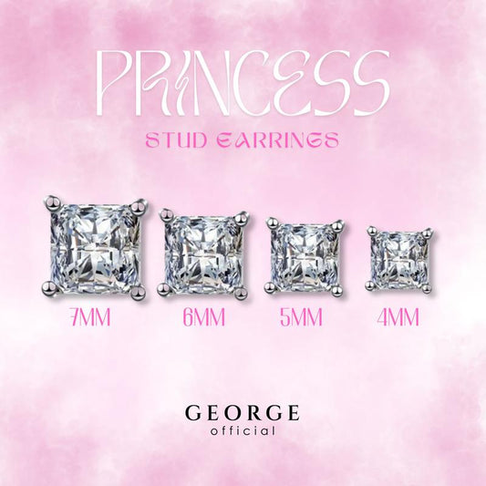 Princess Sterling silver earrings S925 Diamond earrings, gifts, fashion earrings, earrings, hoop earrings, sterling silver earrings Women's earrings, men's earrings, minimalist earrings, plated with white gold / gold / rose gold. GE011CZ GEORGE Jewelry