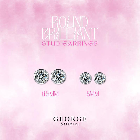 Round Brilliant H&A Sterling silver earrings S925 Diamond earrings, fashion earrings, earrings, hoop earrings, sterling silver earrings Women's earrings, men's earrings, minimalist earrings white gold / gold / rose gold. GE016CZ GEORGE Jewelry