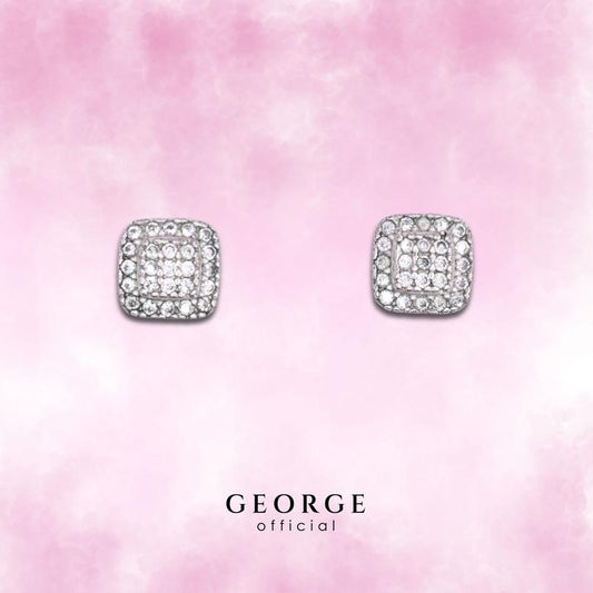 Square Sterling silver earrings S925 embedded with cubic zirconia (CZ) Diamond earrings, gifts, fashion earrings, earrings, hoop earrings, sterling silver earrings women's earrings Minimalist Earrings GE004CZ GEORGE Jewelry
