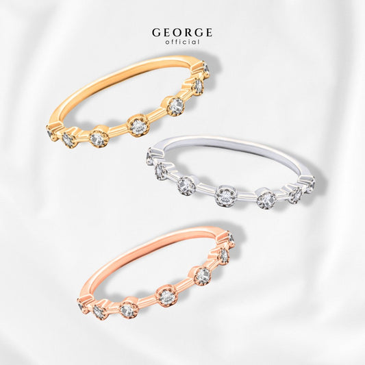 Stacking Ring H&A Cu﻿t Bubble  Prong Set Half Eternity Band 925 Sterling Silver Setting With Cubic Zirconia (Cz) Plated With White Gold / Gold / Rose Gold Wedding Ring Promise Ring Women Ring Unisex Diamond Ring Anniversary Gifts GR014CZ GEORGE Jewelry