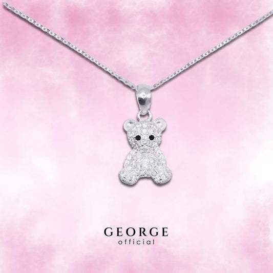 Teddy bear necklace S925 Sterling silver Cubic zirconia (CZ) diamond necklace, silver pendant, pendant necklace, fashion necklace, women's necklace minimalist necklace GN001CZ GEORGE Jewelry