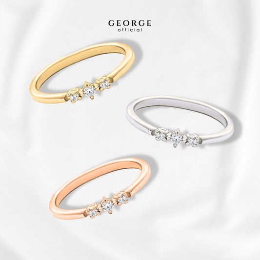 3 Solitaire ﻿H&A Cut Ring Small 925 Sterling Silver Setting With Cubic Zirconia (Cz) Plated With White Gold / Gold / Rose Gold Wedding Ring Promise Ring Unisex Diamond Ring Women Ring Anniversary Gifts GR023CZ GEORGE Jewelry