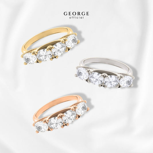 4 Oval Ring H&A Cut 925 Sterling Silver Setting With Cubic Zirconia (Cz) Plated With White Gold / Gold / Rose Gold Wedding Ring Promise Ring Unisex Diamond Ring Women Ring Anniversary Gifts GR019CZ GEORGE Jewelry
