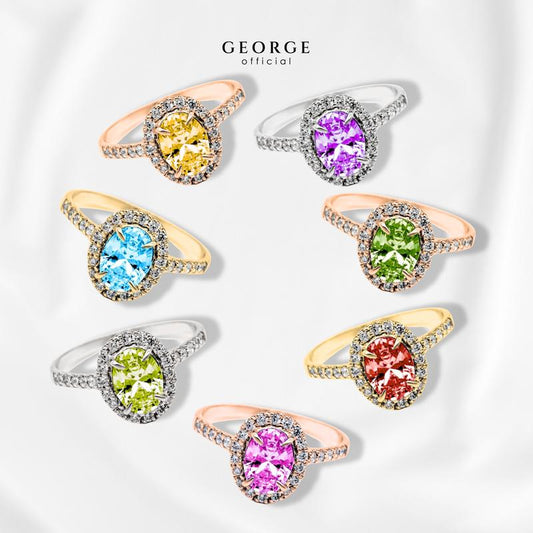 Birthstone ring Garnet, Citrine, Peridot, Green Chrome, Amethyst, Rhodolite Garnet, Blue Topaz S925 sterling silver ring plated with white gold / gold / rose gold GR005G GEORGE Jewelry