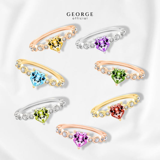 Birthstone ring Garnet, Citrine, Peridot, Green Chrome, Amethyst, Rhodolite Garnet, Blue Topaz S925 sterling silver ring plated with white gold / gold / rose gold GR007G GEORGE Jewelry