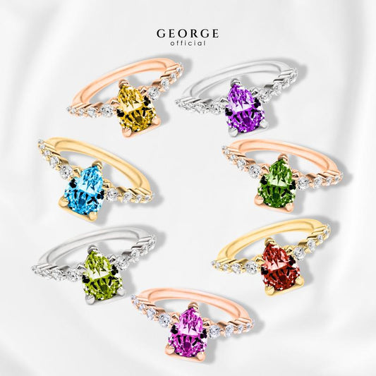 Birthstone ring Garnet, Citrine, Peridot, Green Chrome, Amethyst, Rhodolite Garnet, Blue Topaz S925 sterling silver ring plated with white gold / gold / rose gold GR008G GEORGE Jewelry