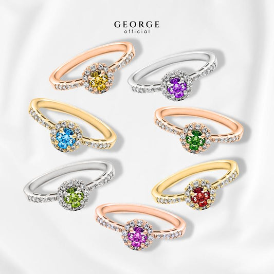 Birthstone ring Garnet, Citrine, Peridot, Green Chrome, Amethyst, Rhodolite Garnet, Blue Topaz S925 sterling silver ring plated with white gold / gold / rose gold GR016G GEORGE Jewelry