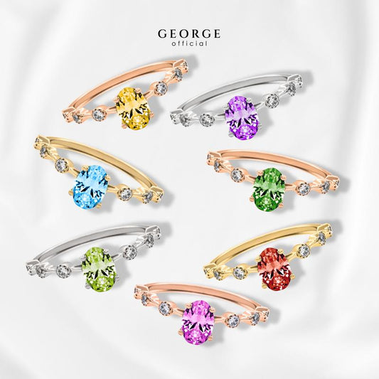 Birthstone ring Garnet, Citrine, Peridot, Green Chrome, Amethyst, Rhodolite Garnet, Blue Topaz S925 sterling silver ring plated with white gold / gold / rose gold GR018G GEORGE Jewelry