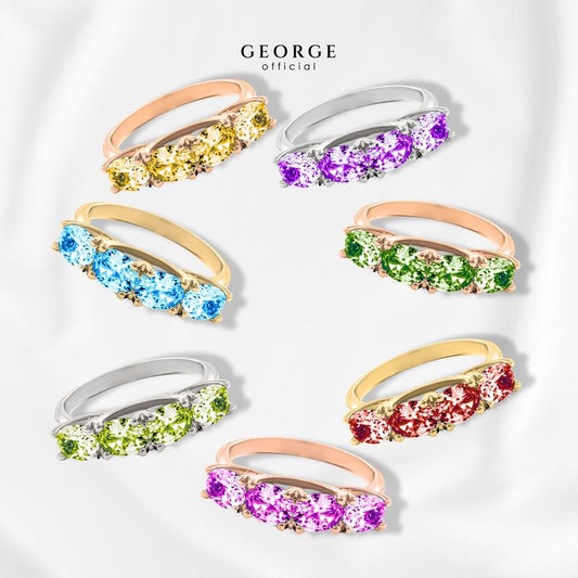 Birthstone ring Garnet, Citrine, Peridot, Green Chrome, Amethyst, Rhodolite Garnet, Blue Topaz S925 sterling silver ring plated with white gold / gold / rose gold GR019G GEORGE Jewelry