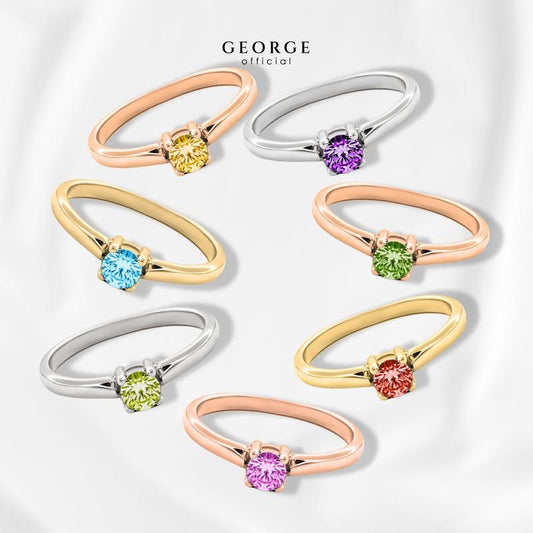 Birthstone ring Garnet, Citrine, Peridot, Green Chrome, Amethyst, Rhodolite Garnet, Blue Topaz S925 sterling silver ring plated with white gold / gold / rose gold GR021G GEORGE Jewelry