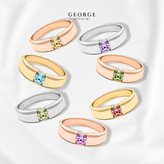 Birthstone ring Garnet, Citrine, Peridot, Green Chrome, Amethyst, Rhodolite Garnet, Blue Topaz S925 sterling silver ring plated with white gold / gold / rose gold GR022G GEORGE Jewelry