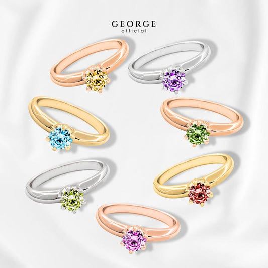 Birthstone ring Garnet, Citrine, Peridot, Green Chrome, Amethyst, Rhodolite Garnet, Blue Topaz S925 sterling silver ring plated with white gold / gold / rose gold GR024G GEORGE Jewelry