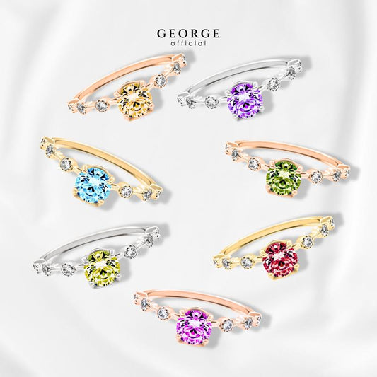 Birthstone ring Garnet, Citrine, Peridot, Green Chrome, Amethyst, Rhodolite Garnet, Blue Topaz S925 sterling silver ring plated with white gold / gold / rose gold GR025G GEORGE Jewelry