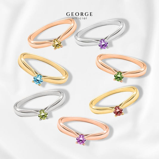 Birthstone ring Garnet, Citrine, Peridot, Green Chrome, Amethyst, Rhodolite Garnet, Blue Topaz S925 sterling silver ring plated with white gold / gold / rose gold GR026G GEORGE Jewelry
