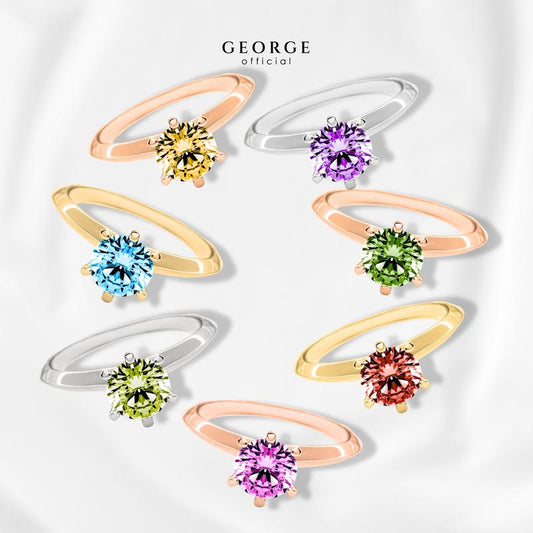 Birthstone ring Garnet, Citrine, Peridot, Green Chrome, Amethyst, Rhodolite Garnet, Blue Topaz S925 sterling silver ring plated with white gold / gold / rose gold GR028G GEORGE Jewelry
