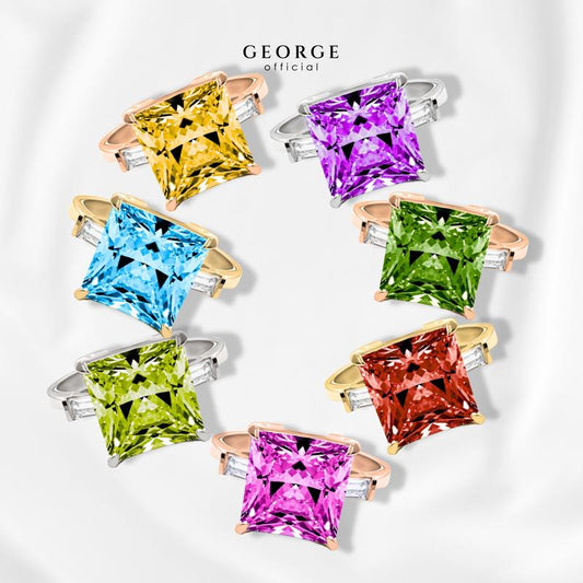 Birthstone ring Garnet, Citrine, Peridot, Green Chrome, Amethyst, Rhodolite Garnet, Blue Topaz S925 sterling silver ring plated with white gold / gold / rose gold GR030G GEORGE Jewelry