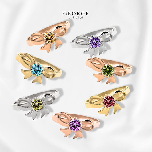 Birthstone ring Garnet, Citrine, Peridot, Green Chrome, Amethyst, Rhodolite Garnet, Blue Topaz S925 sterling silver ring plated with white gold / gold / rose gold GR034G GEORGE Jewelry