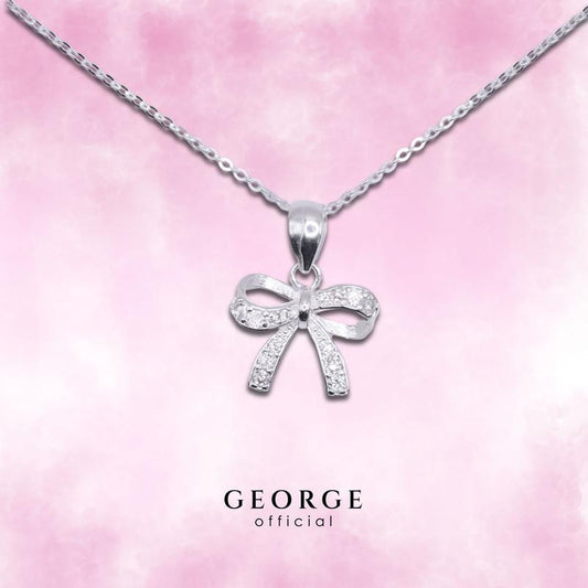Bow necklace S925 Sterling silver Cubic zirconia (CZ) diamond necklace, silver pendant, pendant necklace, fashion necklace, women's necklace minimalist necklace GN009CZ GEORGE Jewelry