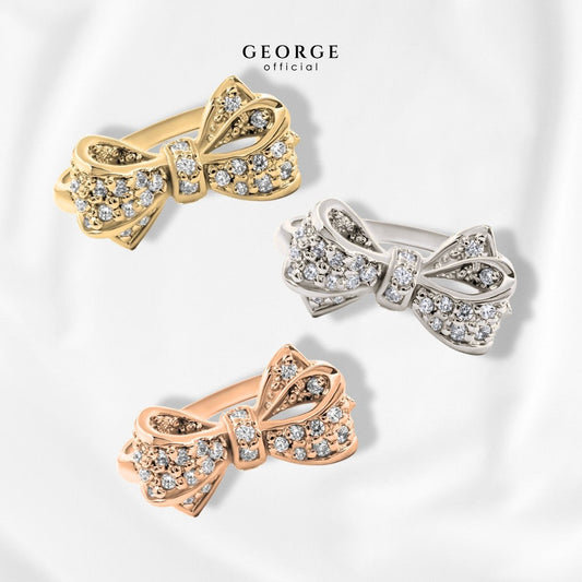 Bow Ring H&A Cu﻿t 925 Sterling Silver Setting With Cubic Zirconia (Cz) Plated With White Gold / Gold / Rose Gold Wedding Ring Promise Ring Unisex Diamond Ring Anniversary Gifts GR012CZ GEORGE Jewelry