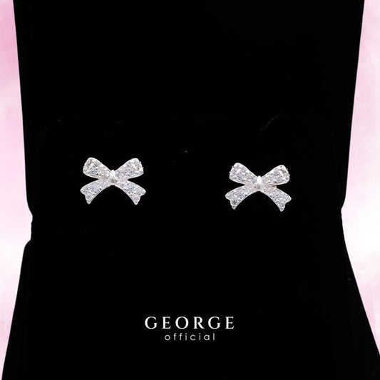Bow Sterling silver earrings S925 embedded with cubic zirconia (CZ) Diamond earrings, gifts, fashion earrings, earrings, hoop earrings, sterling silver earrings women's earrings Minimalist Earrings GE001CZ GEORGE Jewelry