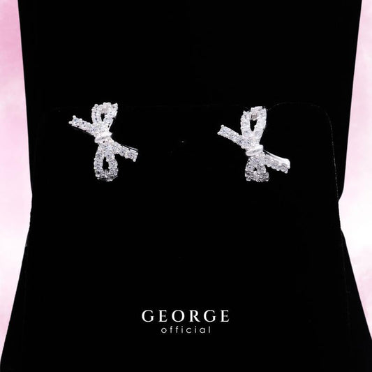 Bow Sterling silver earrings S925 embedded with cubic zirconia (CZ) Diamond earrings, gifts, fashion earrings, earrings, hoop earrings, sterling silver earrings women's earrings Minimalist Earrings GE001CZ GEORGE Jewelry