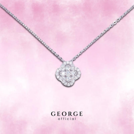 Clover leaf necklace S925 Sterling silver Cubic zirconia (CZ) diamond necklace, silver pendant, pendant necklace, fashion necklace, women's necklace minimalist necklace GN008CZ GEORGE Jewelry