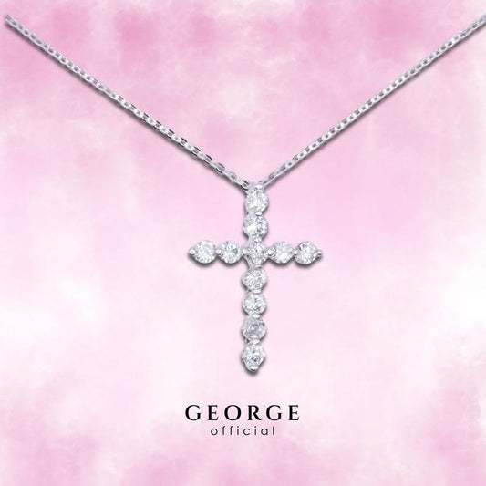 Cross necklace S925 Sterling silver Cubic zirconia (CZ) diamond necklace, silver pendant, pendant necklace, fashion necklace, women's necklace minimalist necklace GN006CZ GEORGE Jewelry