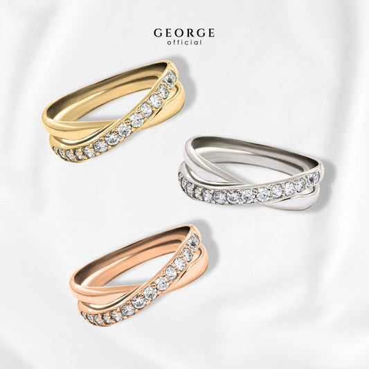 Cross Ring ﻿H&A Cut 925 Sterling Silver Setting With Cubic Zirconia (Cz) Plated With White Gold / Gold / Rose Gold Wedding Ring Promise Ring Women Ring Unisex Diamond Ring Anniversary Gifts GR017CZ GEORGE Jewelry