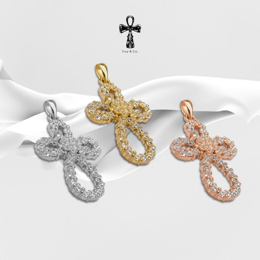 Custom Cross Pendant - Round Diamond H&A Cut 925 Sterling Silver Setting With Cubic Zirconia (Cz) Plated With Gold / White Gold / Rose Gold Gifts Cross Handmade Catholic Pendant Christian Pendant Jesus Pendant Religious Pendant TP018CZ Troy & Co.