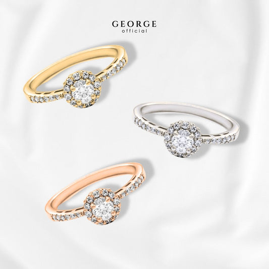 Halo Engagement Ring H&A Cu﻿t With Solitaire Round Diamond   925 Sterling Silver Setting With Cubic Zirconia (Cz) Plated With White Gold / Gold / Rose Gold Wedding Ring Promise Ring Unisex Ring Women Ring Diamond Ring GR016CZ GEORGE Jewelry