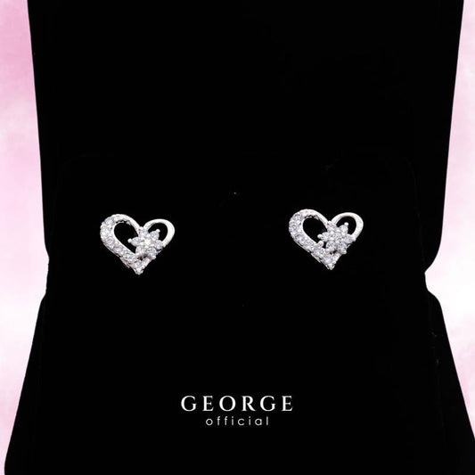 Heart Sterling silver earrings S925 embedded with cubic zirconia (CZ) Diamond earrings, gifts, fashion earrings, earrings, hoop earrings, sterling silver earrings women's earrings Minimalist Earrings GE010CZ GEORGE Jewelry