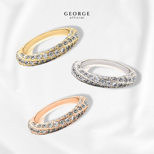 Roll Ring Eternity Band  925 Sterling Silver  ﻿H&A Cut Setting With Cubic Zirconia (Cz) Plated With White Gold / Gold / Rose Gold Wedding Ring Promise Ring Diamond Ring Anniversary Gifts GR032CZ GEORGE Jewelry